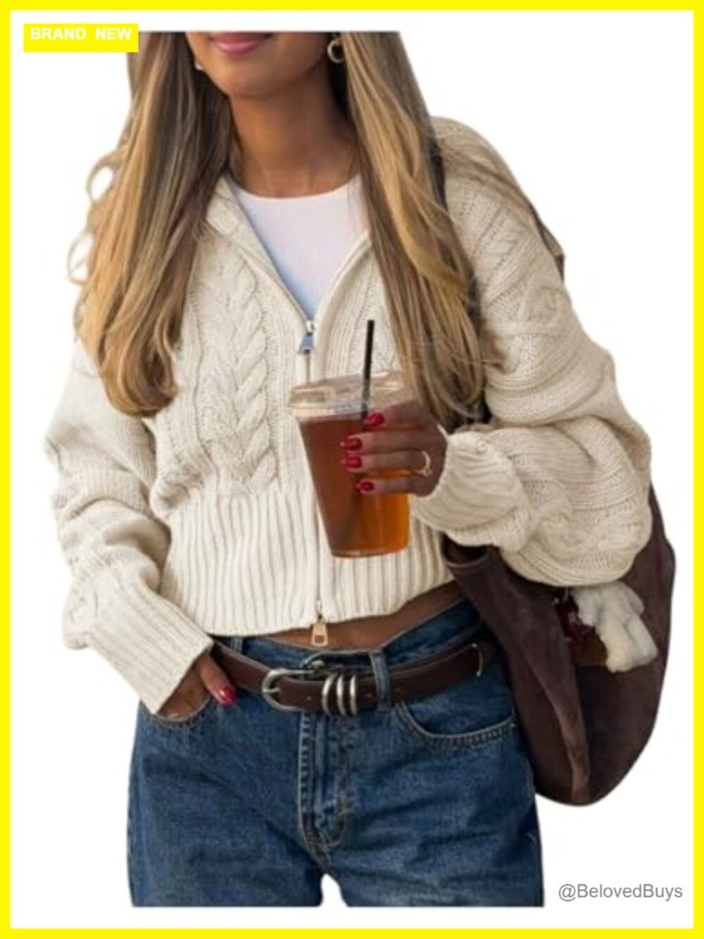 Cable Knit Cropped Zip Up Hooded Cardigan Sweater Oversized Y2k
